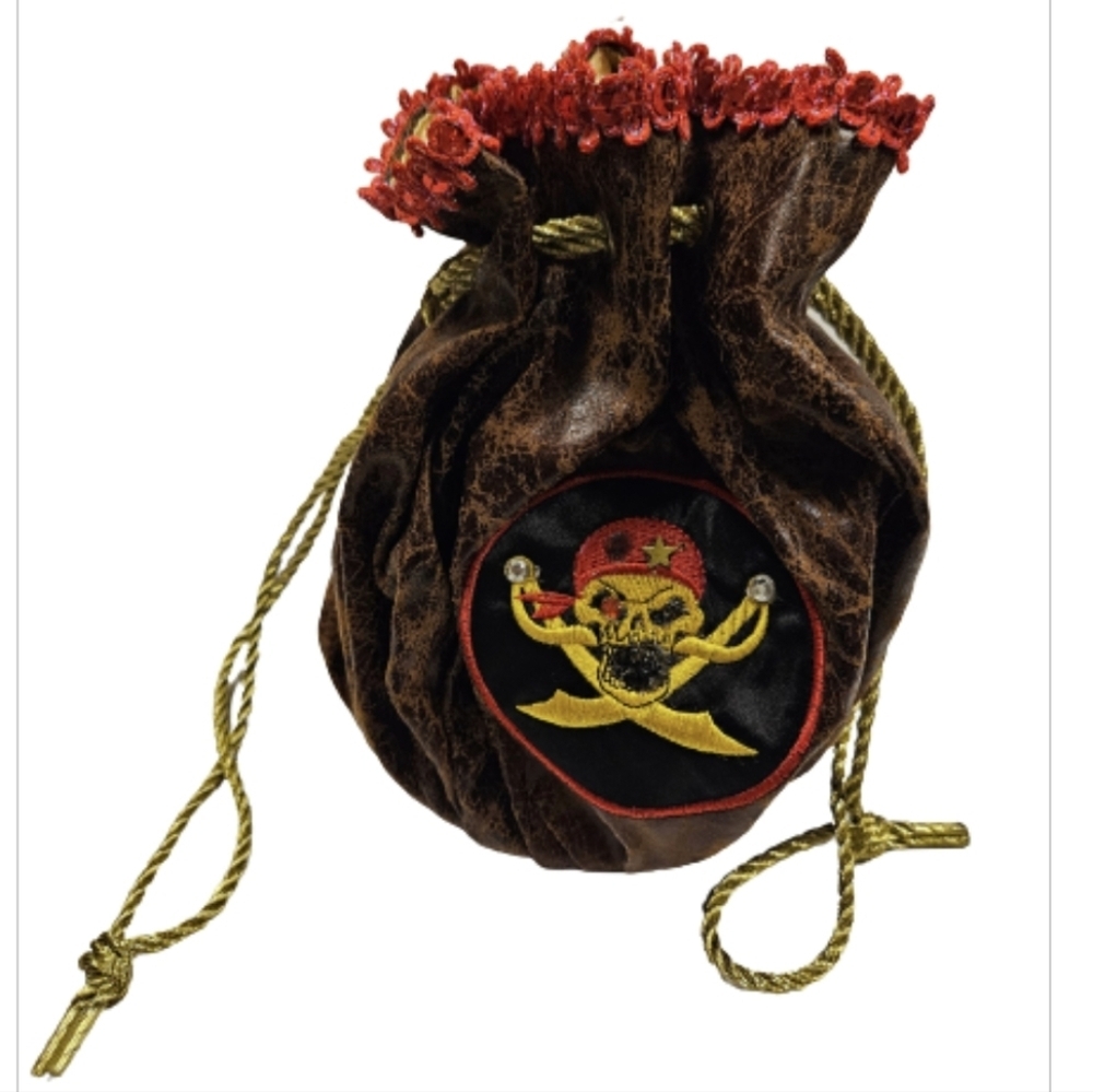 Pirate skull faux leather costume drawstring pouch bag Halloween Accessory